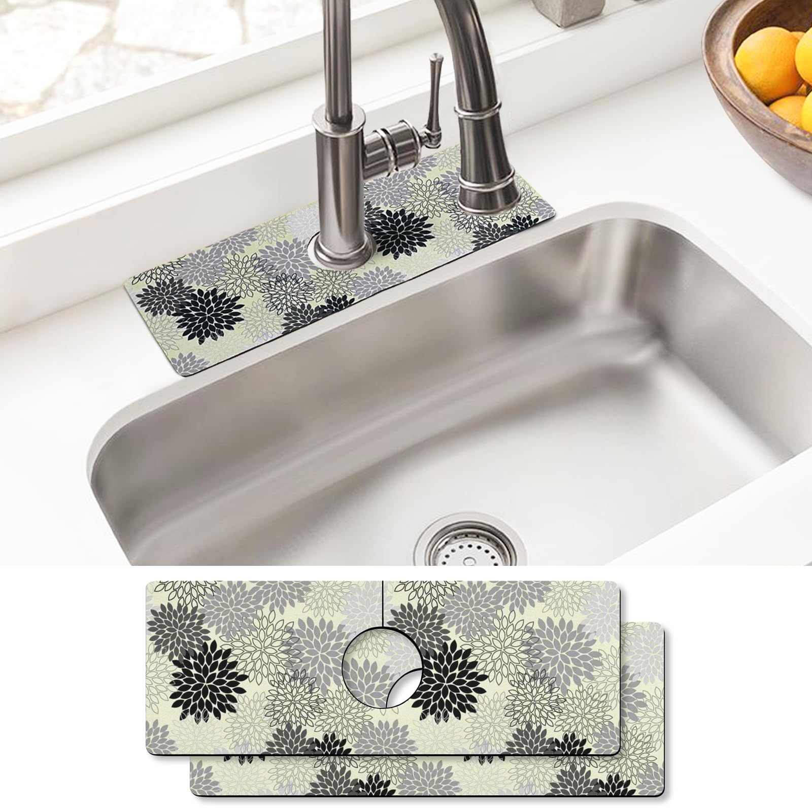 Sink Faucet Absorbing Mat, 2 Pack Drying Mat Around Faucet Sink Splash Guard Behind Faucet Sinkmat For Kitchen Bathroom Island Rv 24 * 5.5 Inch (60 * 14 cm)